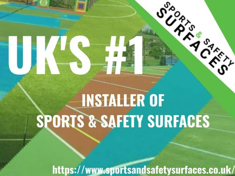 Background of Macadam, 3G Pitch, Polymeric, Sand FIlled and Needlepunch with green overlay. Sports And Safety Surfaces Logo in corner with URL in lower corner. Text "UK'S #1 Installer of Sports & Safety Surfaces".
